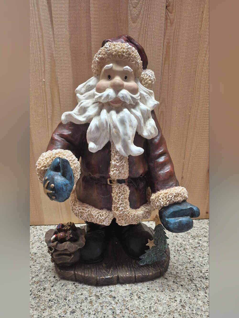 Vintage Style Folk Art Rustic Resin Santa Figurine Statue 14" Old World Holiday
